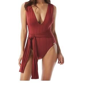 Vince Camuto bathing suit standard plunge v neck one piece red size 6